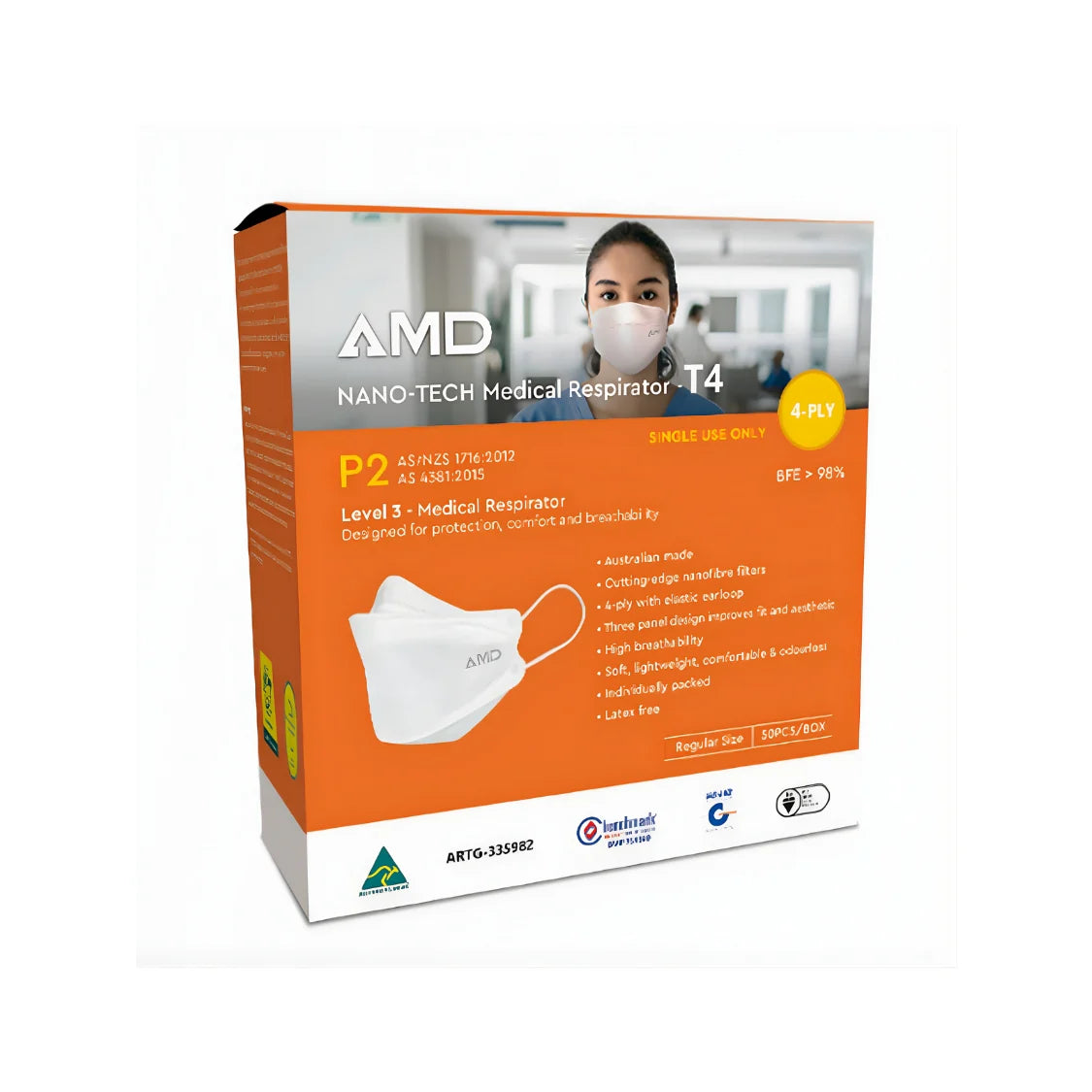 AMD - White T4 Earloop Mask - Box of 50