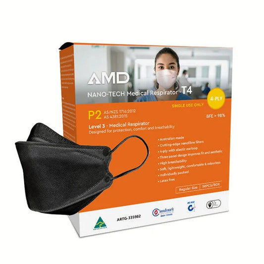 AMD - Black T4 Earloop Mask - Box of 50